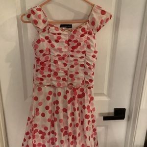 Disorderly Kids - Tie Back Tank Dress - Pink & Red Circle Pattern - Girls Sz 10